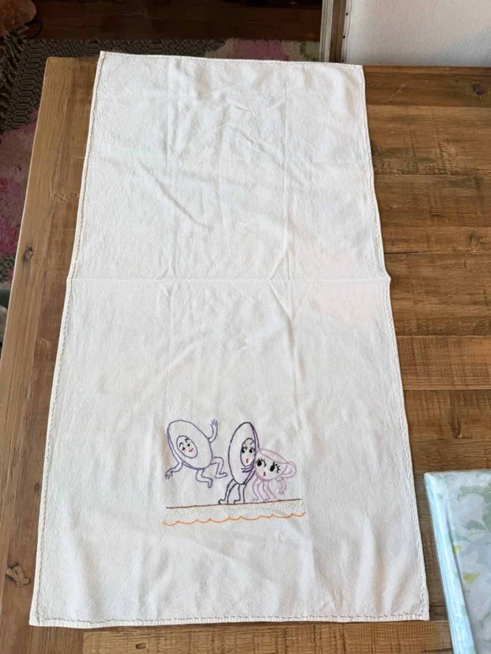 2 Vintage Embroidered Kitschy Dish Towels. Humpty Dumpty | Hand Stitched | 35x19